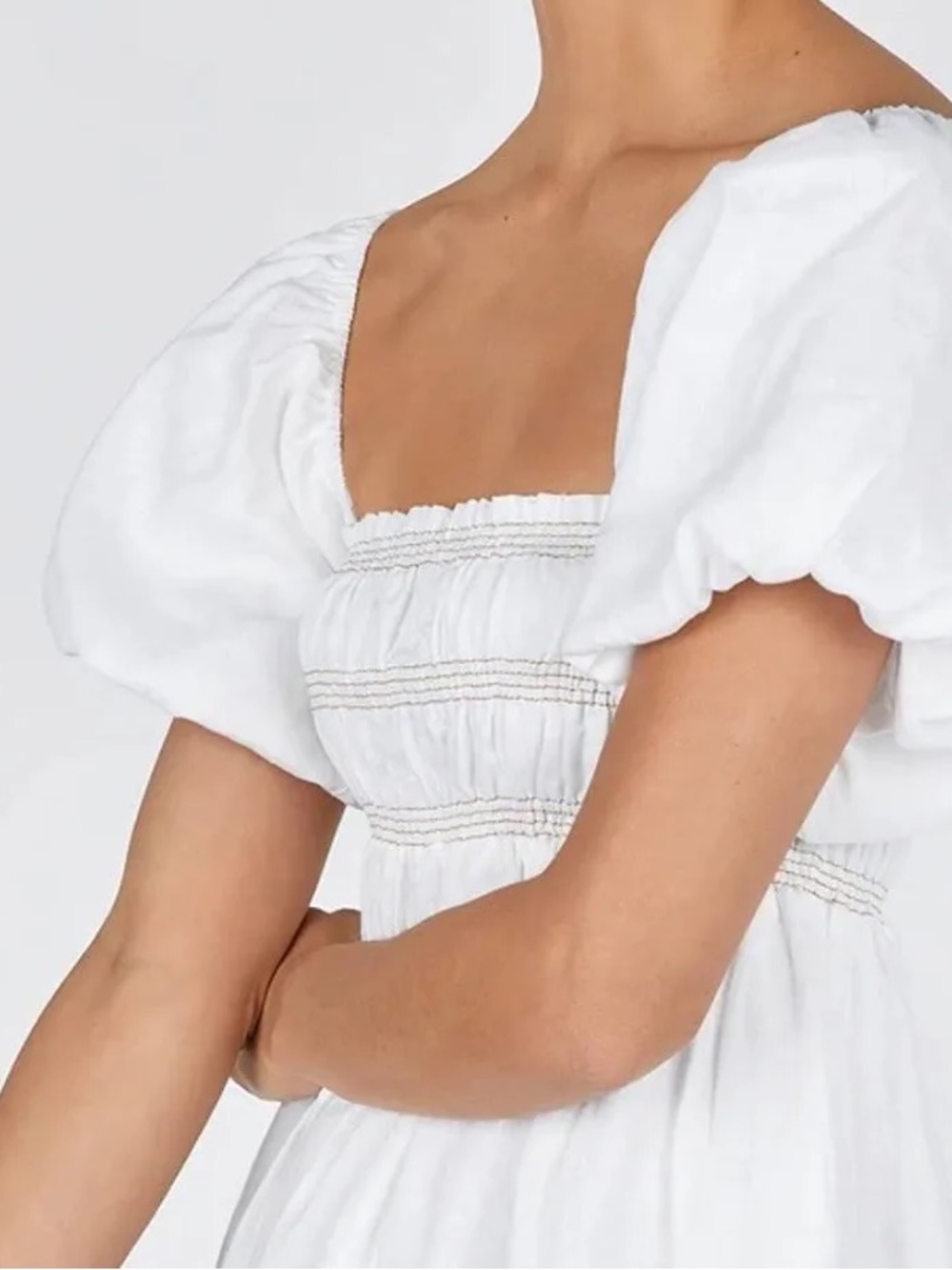 DIISH White Puff Sleeve Square Neck Dress